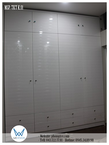 Tủ áo kịch trần màu trắng cánh soi kẻ ngang TKT-K.01