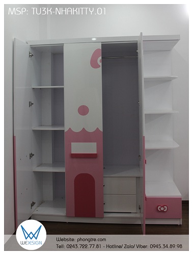 Phần tủ 3 cánh thiết kế chia 3 cánh mở - 2 buồng tủ cho bé để quần áo của mình