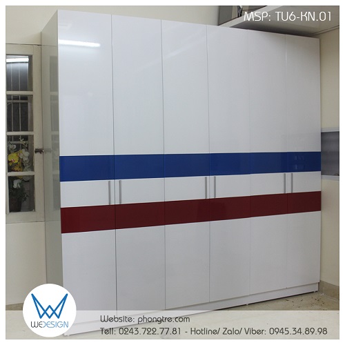 Tủ quần áo 6 cánh trang trí kẻ ngang sắc màu