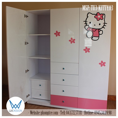 Kết cấu bên trong của buồng tủ bên trái của tủ Hello Kitty và hoa xinh MSP: TU3-KITTY.03