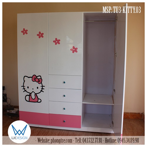 Kết cấu bên trong của buồng tủ bên phải của tủ Hello Kitty và hoa xinh MSP: TU3-KITTY.03