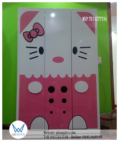 Tủ áo Hello Kitty mặc quần yếm đeo nơ dễ thương