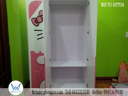 Buồng tủ lớn của tủ Kitty MSP: TU3-KITTY.04 có cung cấp công năng để quần áo treo và quần áo gấp