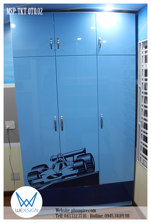 Tủ quần áo kịch trần trang trí ô tô đua tạo hình theo phương thức vẽ truyện tranh