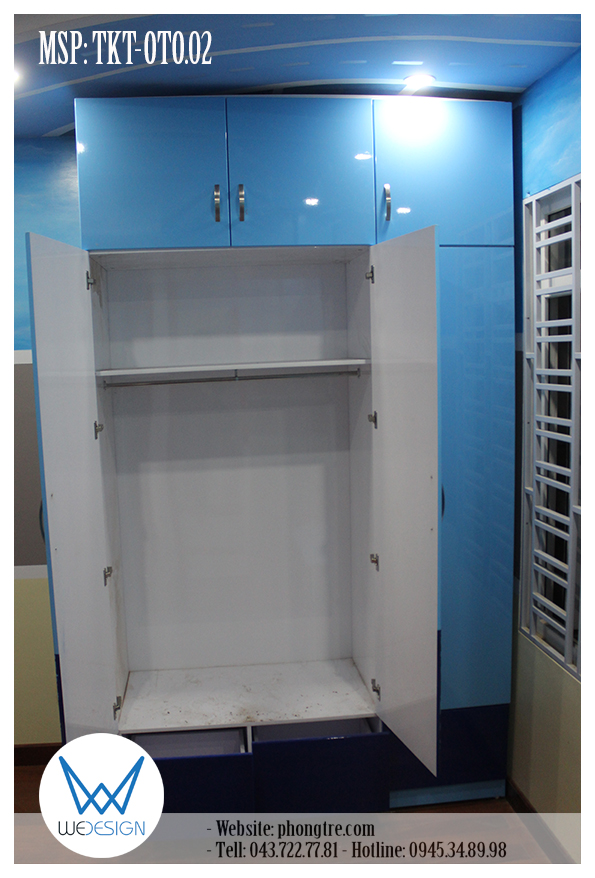 Kết cấu bên trong buồng tủ lớn của tủ quần áo trẻ em kịch trần MSP: TKT-OTO.02