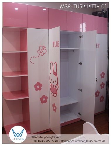 Buồng tủ lớn 2 - bên trong có 2 đợt trên dưới để đồ gấp và 1 suốt treo đồ dài ở giữa