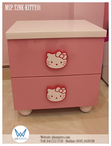 Tủ táp 2 ngăn kéo tay nắm Hello Kitty màu hồng phấn