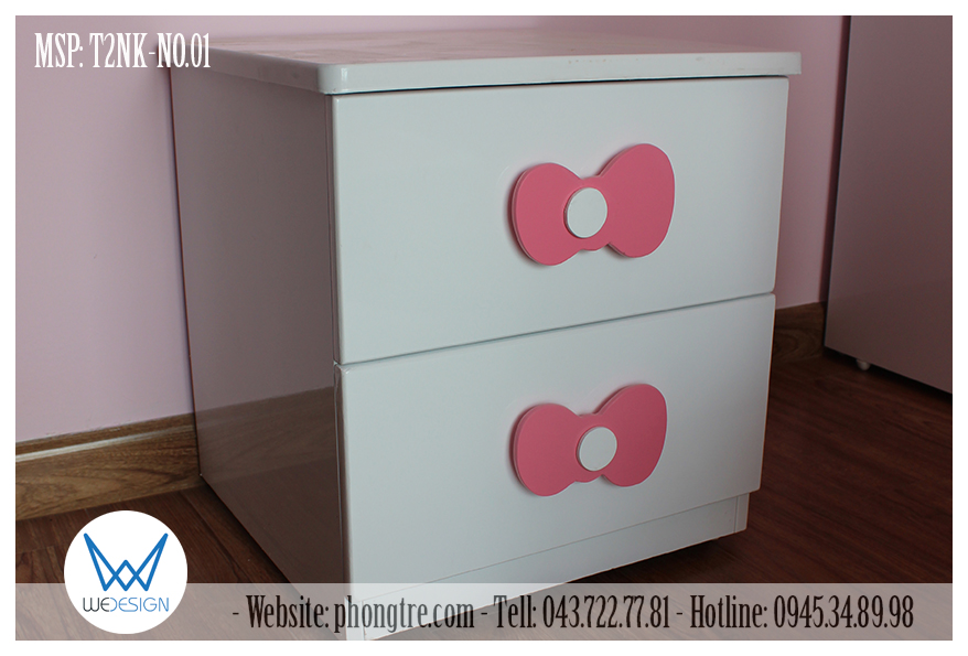 Tủ 2 ngăn kéo tay nắm nơ Kitty xinh MSP: T2NK-NO.01