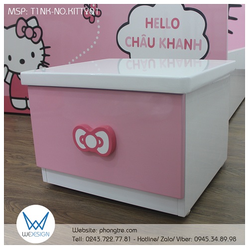 Tủ táp đầu giường 1 ngăn kéo tay nắm nơ Hello Kitty