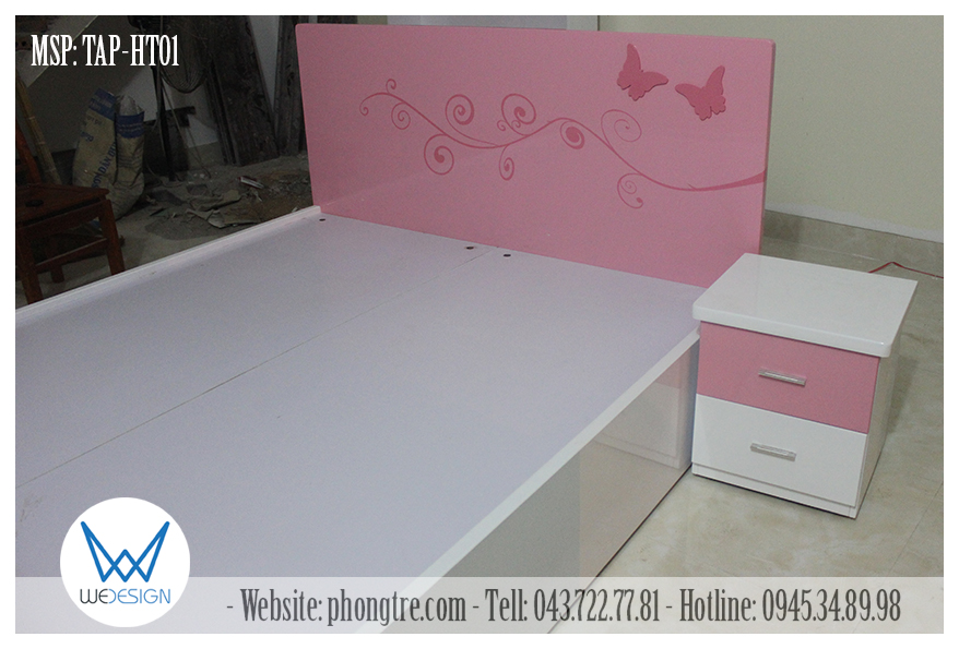 Giường trang trí đôi bướm xinh cùng táp đâu giường