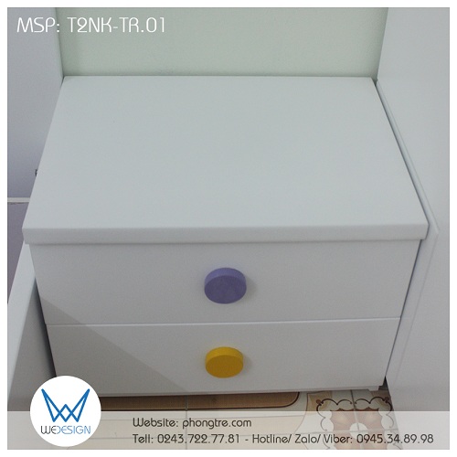 Tủ táp 2 ngăn kéo màu trắng có tay nắm hình tròn